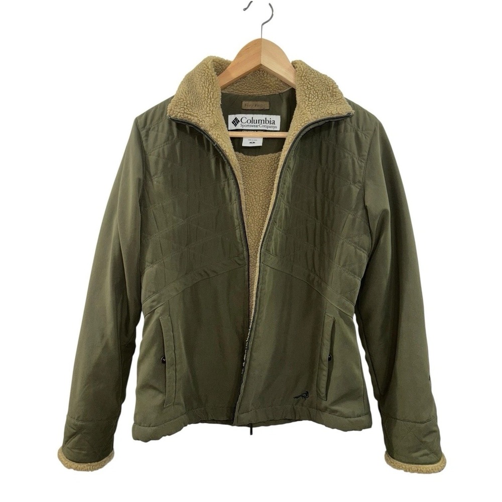 Columbia Women's S Olive Green Quilted Puffer Jacket Sherpa Lined River Resort